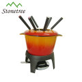 Buntes Emaille-Gusseisen-Fondue-Set